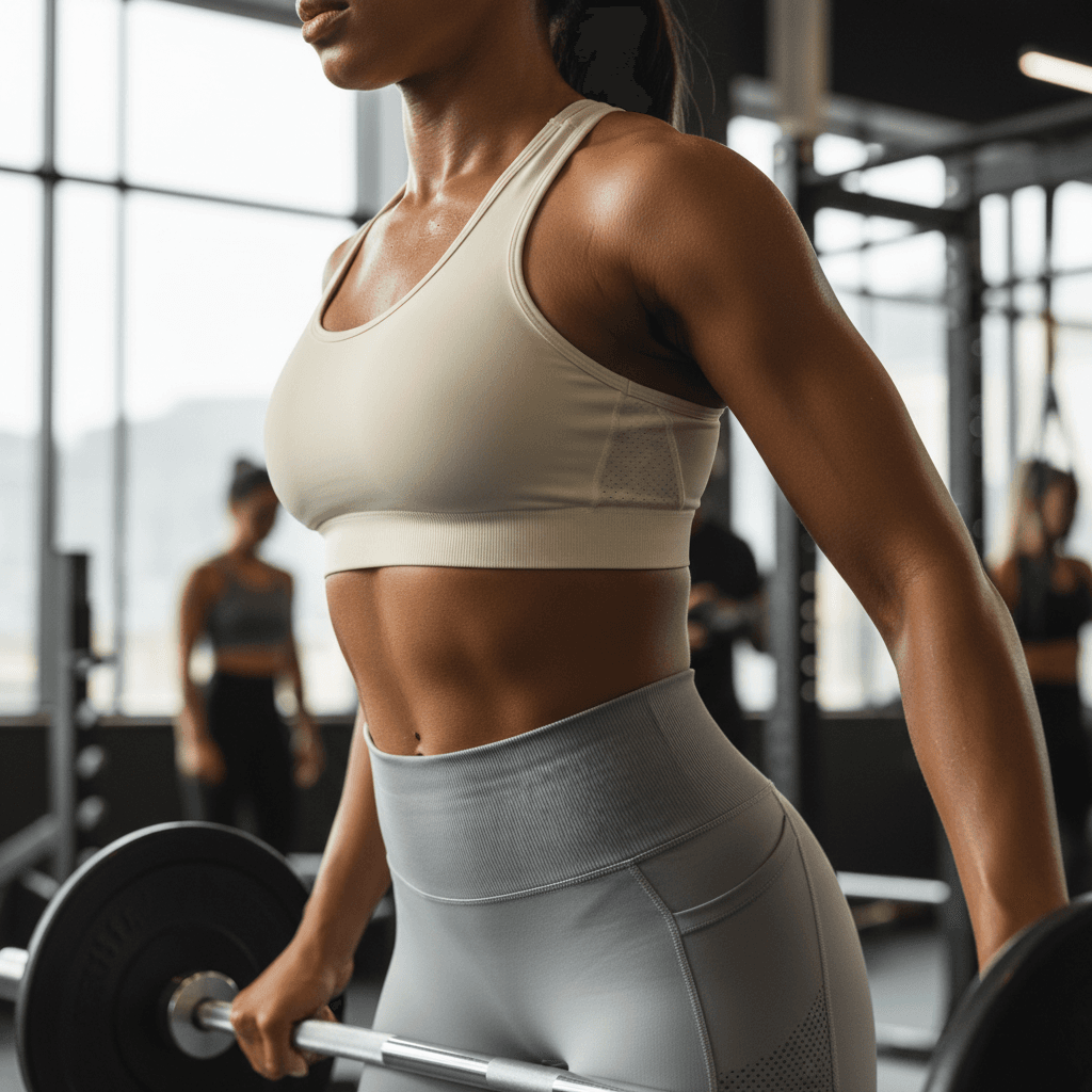 Woman stretching in gym activewear