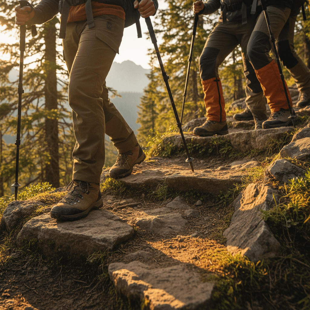 Hiker adjusting boots on the trail